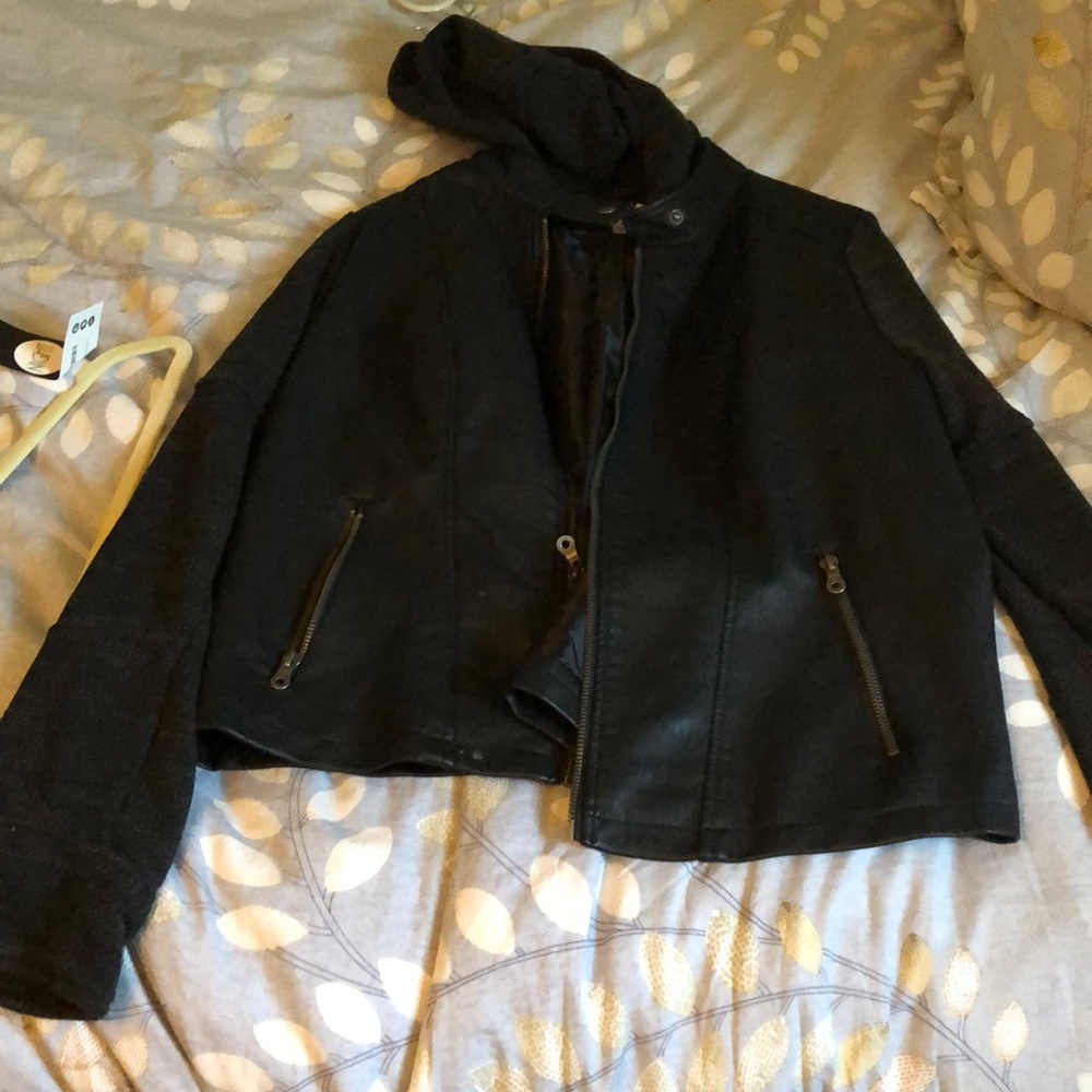 Leather jacket with hoodie
